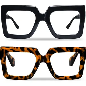 2 count  Square Blue Light Glasses Big Frame  Eyewear Thick Fashion Clear Glasses for Women Fashion