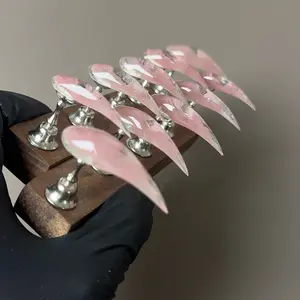Zanxu|10pcs PHANTOM PINK DRAGON CLAWS! Icy Smoke Pink Illusion | Handmade Luxury Set Long Butterfly Rhinestone Nails Mirror Metal Stiletto Press-On Nails nail claw alt style handmade wearable live crystal liveroom Acrylic Square Brown Gradient French Tip