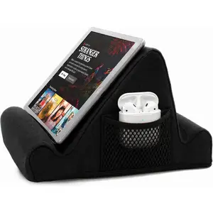 Tablet Lap Cushion - Tablet and Phone Holder for Bed, Flights, and Travel, Two Angled Memory  Lap Desk for Reading and Hands Free Viewing, Compatible iPad and Kindle Accessories, Black