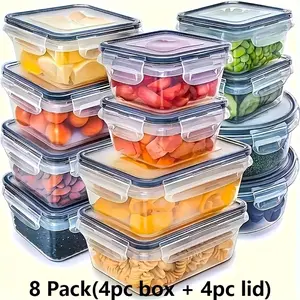 Multi-Functional Kitchen Storage Box Set, Lunch Food Containers, 4 Boxes with Leakproof Design, Food Grade Plastic Material, Microwave Safe, Dishwasher Cleanable, Clear Plastic Containers