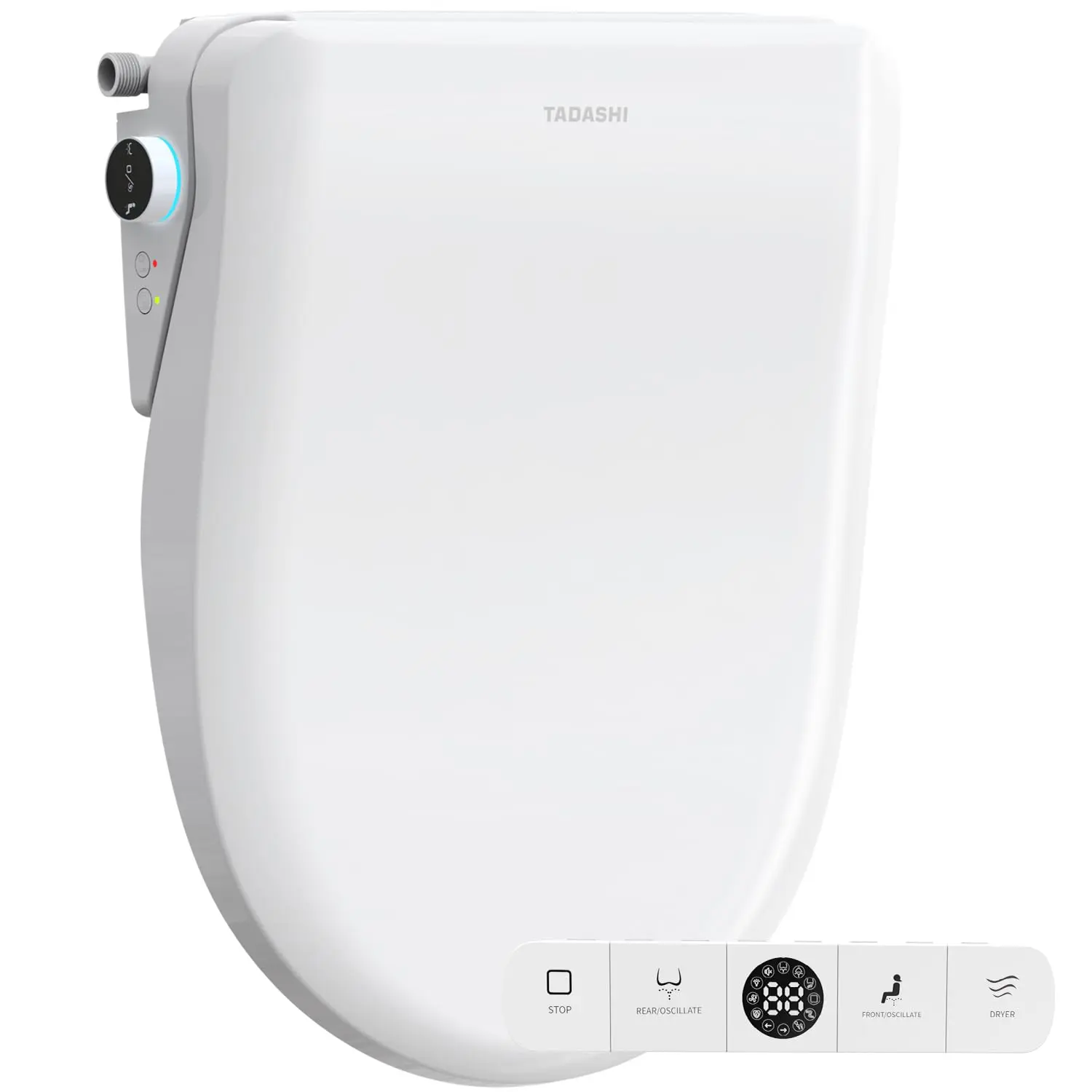 Tadashi Bidet Toilet Seat Elongated, Heated Toilet Seat, Instant Warm Water & Dryer, Feminine & Rear Wash, Self-Clean Nozzle, Slow Close Lid, Child/ECO/Silent Mode, Night Light, 3 Adjustable Water Pressure