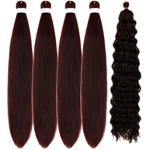 Burgundy Braiding Hair Pre stretched Curly Deep Wave Braids Boho Hair for Braiding Ez Braid Colored Hair Extensions Synthetic Braids