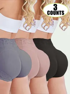 2/3 Counts Women's Plain Contrast Lace High Waist Shapewear Shorts, High Stretch Firm Tummy Control Butt Fit Lifting Shaper, Tummy Control Butt Lift Shapewear Bottoms, Women's Comfy Breathable Panty for Daily Wear, Everyday, Underwear