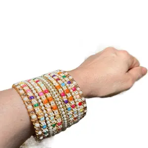 Multi-color Beaded Bangles Set with Rhinestones Accents Suitable for Women's Daily Wear Fashion Jewelry sizes 2.6”, 2.8”