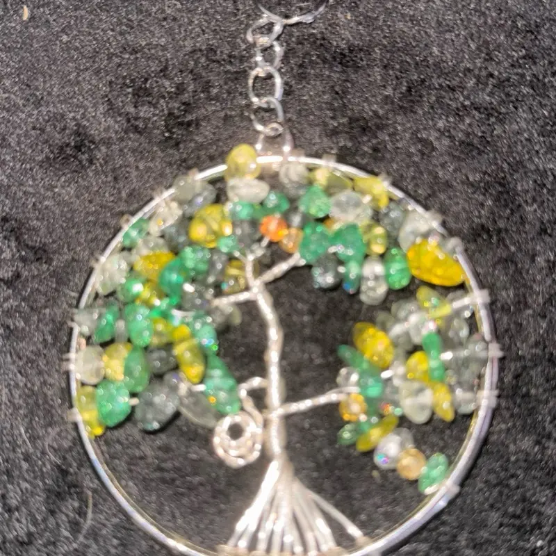 Small Tree of Life Sun Catcher with Green Yellow and Clear Glass Beads for Home Decor