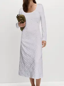 Elegant Long Sleeve Dress for All Seasons, Solid Color Fitted Midi Dress, Casual Yet Stylish Women's Clothing, Perfect for Any Occasion