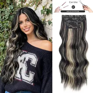 24-Inch Invisible Clip-in Synthetic Hair Extensions, Thick Natural Double Weft Hairpieces with 4/3/2 Secure Clips, Long Wavy Secret Hairpiece for Female, 4+5pcs/Set outdoorfun