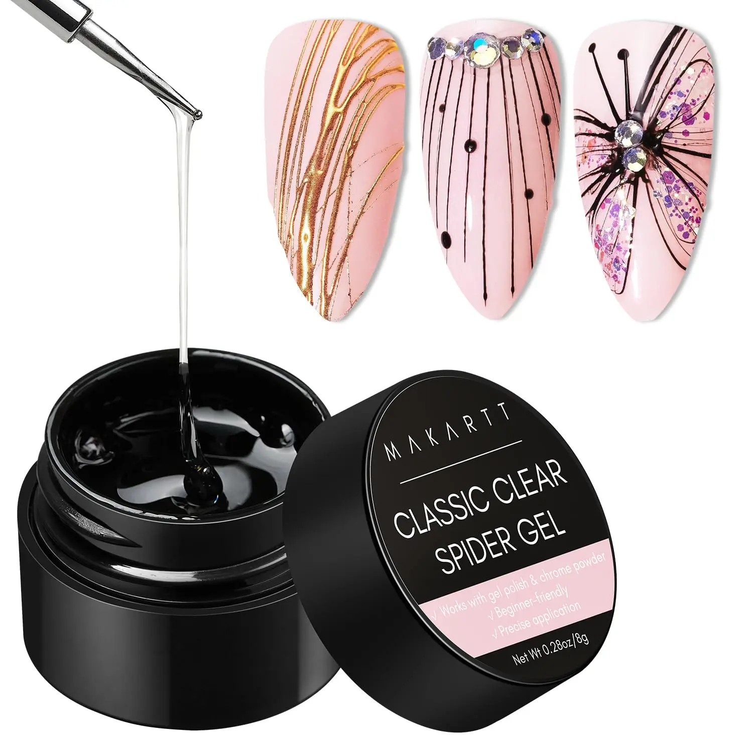 Makartt 3D Clear Spider Gel - Elastic Gel with Chrome Powder
