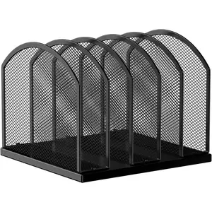 5-Section Vertical Desktop Organizer, 5-Section Mesh File Folder Stand Sorter for Office Home Classroom Organization (1, Black)