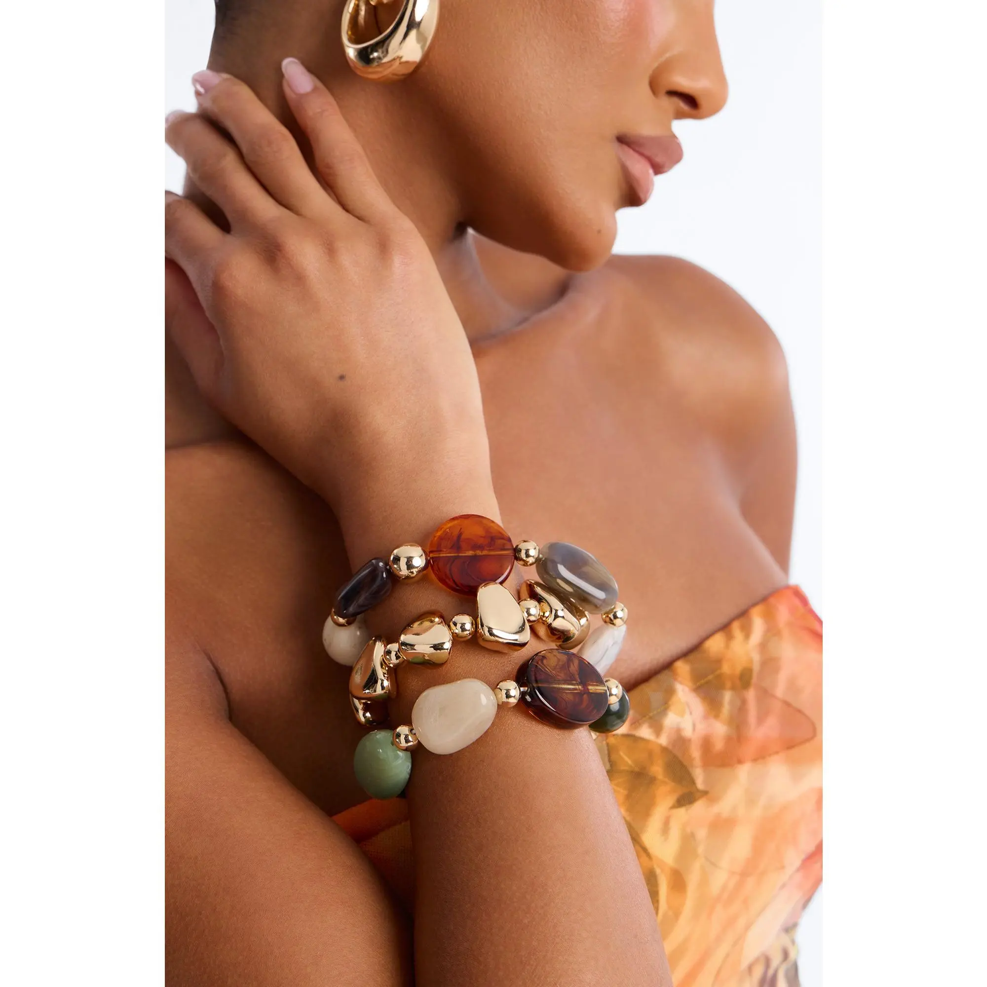 Joyce Jeweled Stretch 3 Piece Bracelet Set - Multi Color Joyce Jeweled Stretch 3 Piece Bracelet Set - Multi Color