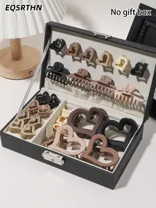 28pcs autumn and winter simple all-match hair clip, retro style curry color love small hair clip, and large hollow love design hair clip suitable for women's daily life all-match Barrettes