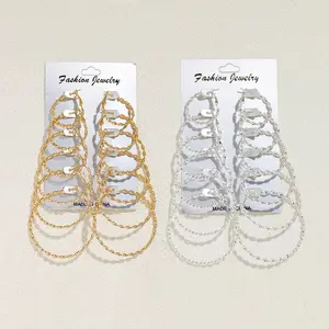 Set of 6 pairs / 12 pairs European & American exaggerated fashion trendy unique elegant minimalist hoop earrings, multicolor spray paint, assorted sizes, ribbed hoops, earring accessories combo set