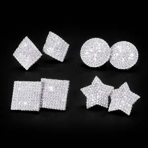 New Sparkling Crystal Heart Stud Earrings for Women Bijoux Geometric Big Square Full Rhinestones Earrings Wedding Jewelry