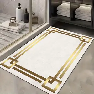 Simplicity geometric gold thread bathroom mat - super anti-slip bathroom and kitchen entrance mat, fast-absorbing and quick-drying shower basin foot mat, laundry room mat, Bathroom Drying Doormat, perfect decoration for home and bathroom