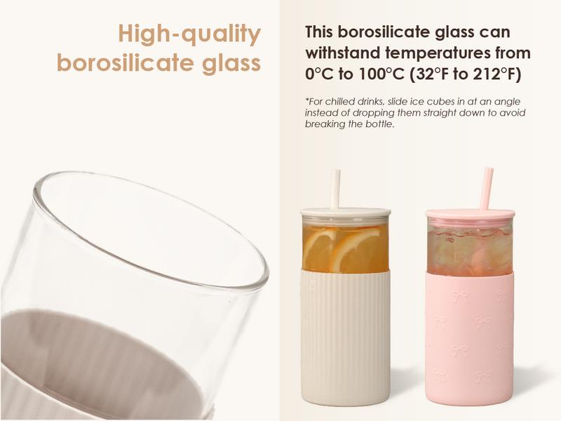 Sandjest Glass Tumbler 20oz with Straw and Lid, Glass Water Bottle with Silicone Sleeve, Smoothie Iced Coffee Cup Drinkware Home Office Christmas Gift