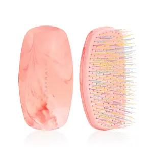 Blushmarks Wet & Dry Detangling Hair Brush with Double Bristles, Portable Design Pocket Hair Brush for All Hair Types - Pink Marble Printing, Idea Gift