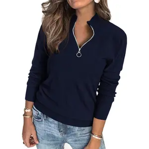Womens Sweaters Quarter Zip Knit Long Sleeve Business Casual Pullover Tops 2026 Fall Fashion Work Outfits