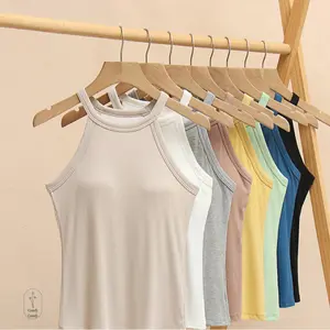 Chic Ribbed Halter Tank Top with Built-In Bra