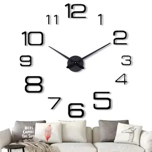 3D Acrylic Mirror Digital Wall Clock, Frameless Large-Sized Silent Clock, Adjustable Size, Easy Assembly, Home & Office Decoration
