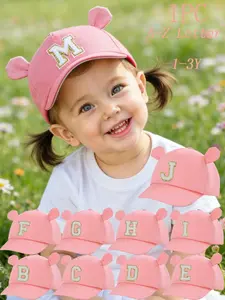 1PC Cute Ear Baseball Cap for 1-3 Year Olds, A-Z Letter Kids Peaked Cap,Unisex Pink Ear Cap for Boys & Girls, Sun Hat for Kindergarten Toddlers, Sunscreen Hat, Sunhat, Letter Embroidered Hat