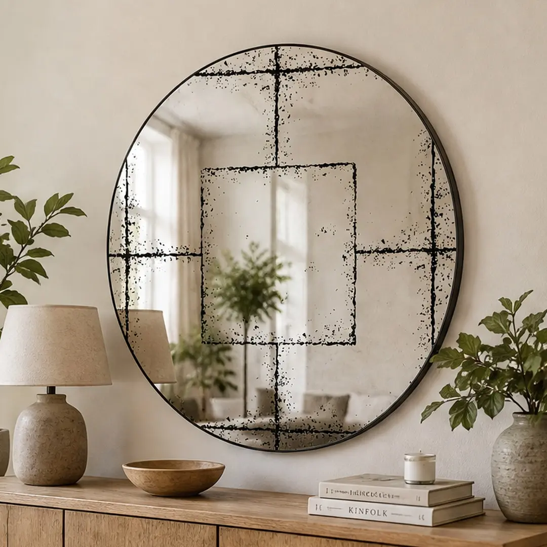 ARCH 36x36 Inch Round Wall Mounted Mirror HD True Reflection Vintage Industrial Design with Slim Iron Frame Black/White Options for Bedroom Living Room Dining Room Foyer Entryway Home Decor, Black/White Color Options, MDF+Iron/Mirror Material