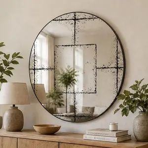 ARCH 36x36 Inch Round Wall Mounted Mirror HD True Reflection Vintage Industrial Design with Slim Iron Frame Black/White Options for Bedroom Living Room Dining Room Foyer Entryway Home Decor, Black/White Color Options, MDF+Iron/Mirror Material