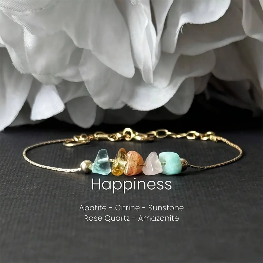 Happiness Crystal Bracelet, Natural Stone Hope & Optimism Energy Bracelet, Inspirational Healing Crystal Adjustable Bracelet, Positive Vibes Spiritual Jewelry Gift for Women