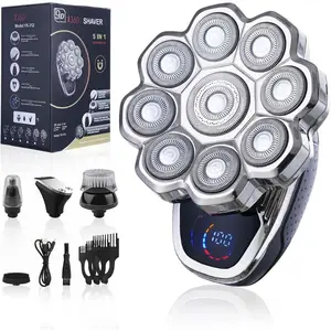 5 in 1 Electric Head Shaver for Men, Waterproof Wet/Dry Grooming Kit, Cordless Rechargeable Razor, Rechargeable Shaver Machine for Home & Travel