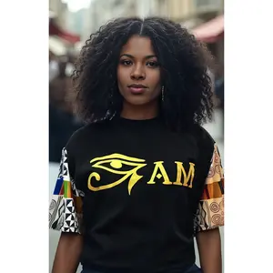 T-shirt:  Black Eye Am with Cultural White Sleeves