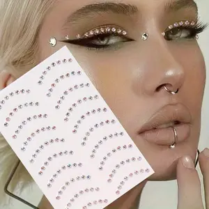 1 Sheet, 3D Simulated Eyebrow-shaped Curved Moon Glitter Rhinestones, Eye and Face Decoration Sticker, for DIY Music Festival Y2k Makeup Party Decorations