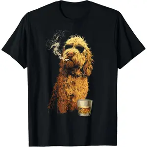 100% Cotton Goldendoodle Smoking Cigarette Whisky Lover Funny Doodle Dog T-Shirt