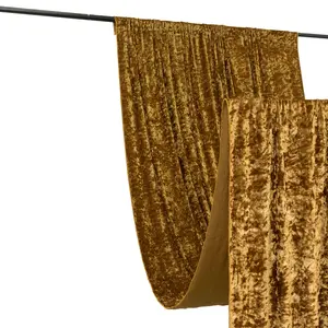 Gold Crushed Velvet Backdrop Curtain – 5ft x 12ft Event Drape with Rod Pocket, Privacy Panel for Photo Booths & Events