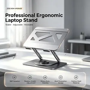 Adjustable Laptop Stand with 360° Rotation, Ergonomic Desk Riser for Laptop & Tablet, Foldable Heavy Duty Carbon Steel Holder, Cooling Design, Desk Setup & Home Office Essential