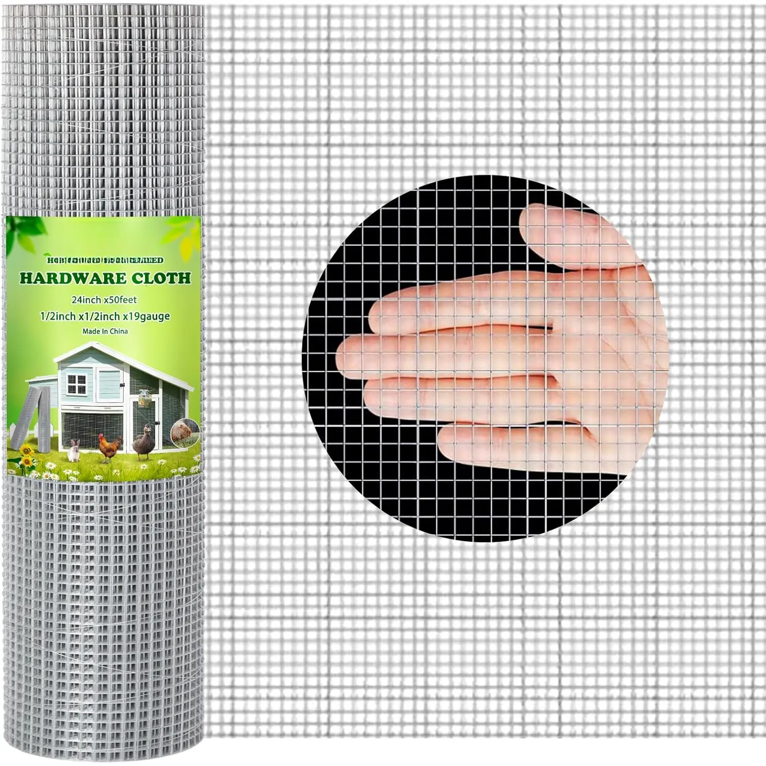 Hardware Cloth 1/2 inch 24 X 50 ft 19 Gauge, Galvanized Wire Mesh Roll, Welded Wire Fencing, Hardware Cloth for Chicken Coop Wire,  Cage Wire
