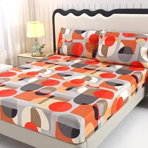 SoftHaven Home Made in USA 3PCS New Geometric Print Fitted Sheet Set, Soft Skin-Friendly Breathable Polyester, Machine Washable (1 Fitted Sheet + 2 Pillowcases No Inserts)