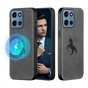 Luxury artificial leather phone case for MOTO G86 Power/G Power 2025 /G 2025 /G 5G 2024/G Play 2024 5G /G Stylus 5G /Edge 60 Pro/ Fusion, Some models support MAGNETIC, Support car holder, shockproof protective, high-quality, Prancing Horse