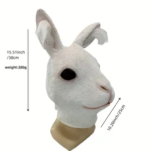 1pc Easter White Rabbit Mask Carnival Cosplay Latex Full Head Animal Mask Halloween Rabbit Mask Costume Prop