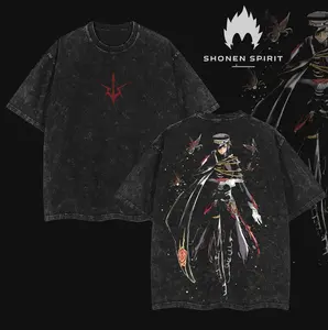 Emperor Lelouch - Code Geass : Lelouch of the Rebellion R2 Anime Double Printed Vintage Washed Unisex Oversize Anime Manga Washed Heavyweight Cotton T-shirt, gifts For Anime Fan, Anime Lover