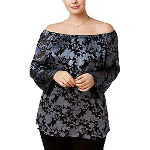 Alfani Womens Jacquard Off The Shoulder Blouse Gray XL