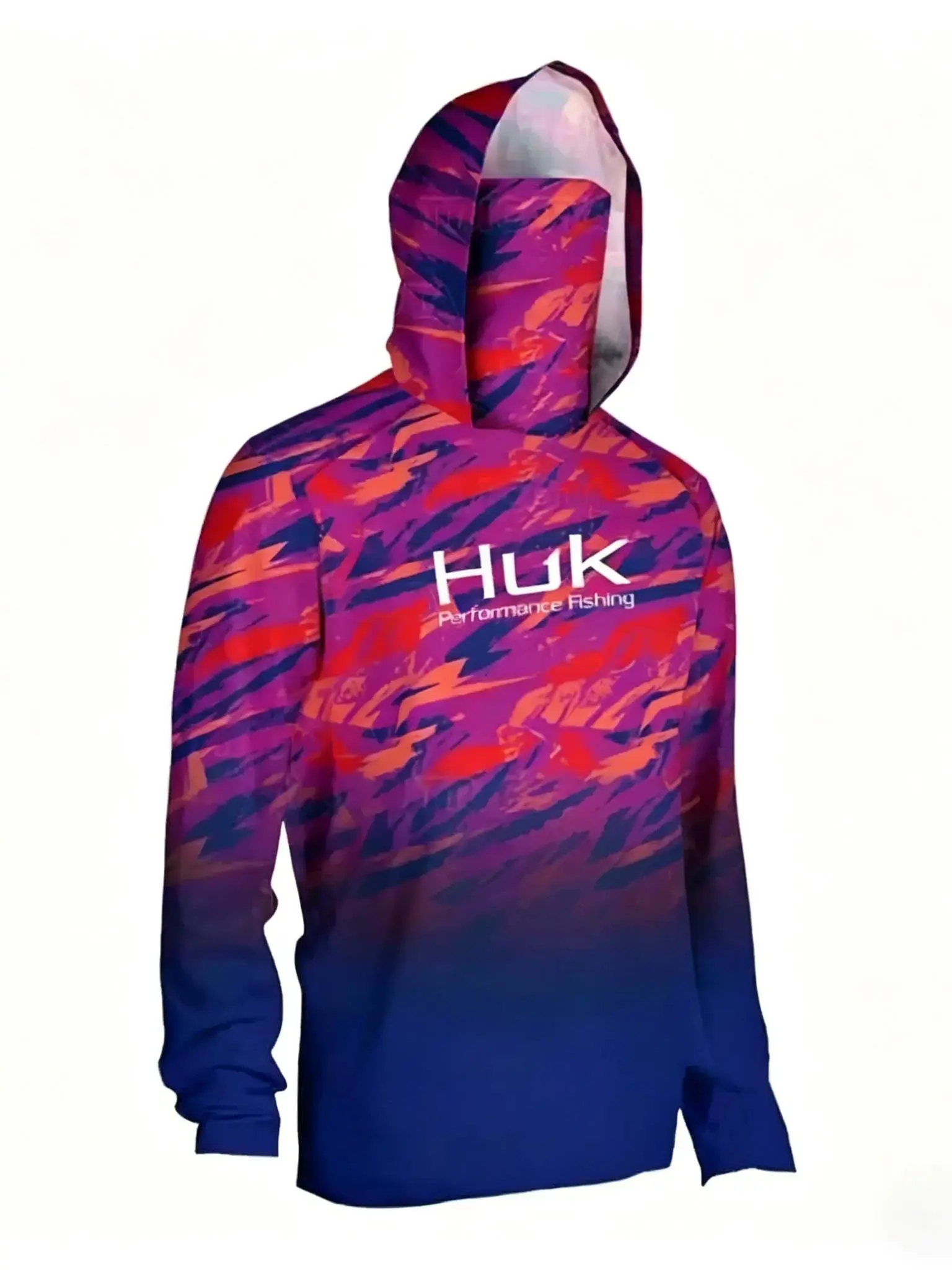 Men's Hoody Fishing Shirt - UPF 50+ Quick-Drying, Breathable, Gradient & Camouflage Print, with Face Mask, All Seasons Sport Top for Fishing, Casual Streetwear