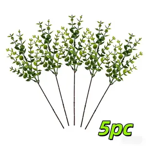 5 bundles of UV-resistant artificial eucalyptus greenery, simulating artificial shrubs, for indoor and outdoor decoration in gardens, weddings, and courtyards, Lifelike Fake Plant, Realistic Fake Plant
