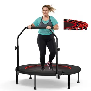 40" Foldable Mini Trampoline for Adults Fitness, Adjustable Foam Handle, Quiet Bungee Rebounder, Indoor Outdoor Workout Exercise, Brincolín Max Load 450LBS For Woman Man