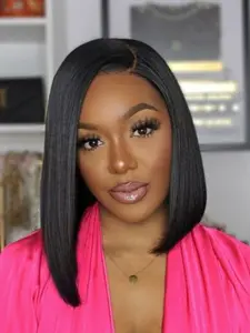 Side Part Straight Bob Wig Transparent Lace Front Wigs 180% Density Human Hair For Black Women Natural Hair Line Baby Hair Around Pre Plucked