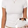 Danysu Built In Bra Solid Cotton Crewneck TShirt No See Through Stretchy Lightweight Fitted Everyday Basic Tops Gym Workout Casual Tee Minimalist Round Neck Women campingessentials Streetwear Womenswear Shortsleeve