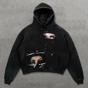 Vintage Hip-Hop One Of One Graphic Acid Washed  Hoodie Unisex Hoodie, Sweatshirt Tops for Spring & Fall, Drippy Outfits, Casual Men's Clothes for Daily Wear, Going Out Outfit, Comfort Menswear, 2024 Cozy Winter Outfits 2025