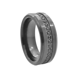 Blackjack Men's Black-Toned Tungsten Band Ring CZ BJRT14B