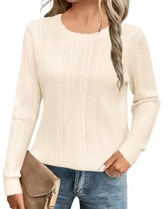 Arach&Cloz 2025 Womens Sweater Fall Fashion Knit Business Outfits Crewneck Spring Blouses Tops Long Sleeve Dressy Casual Shirts Trendy Clothing Work Clothes Pullover Apricot Off White