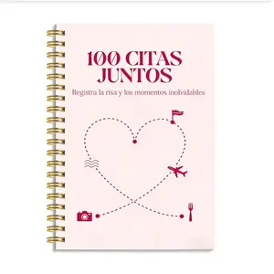 1 piece, 8.3*5.5 inches, Spiral notebook journal, couples' dating handbook, 100 heartbeat moments diary - Spanish, supports photo attachment, interactive notebook to promote communication, perfect choice for Valentine's Day, anniversary, or proposal gift