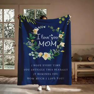 To My Mom Love Letter Flannel Blanket, Super Soft Warm Greenery Floral Throw, Ideal Gift for Mom, Suitable for Couch Travel Nap, Cozy Bed Cover