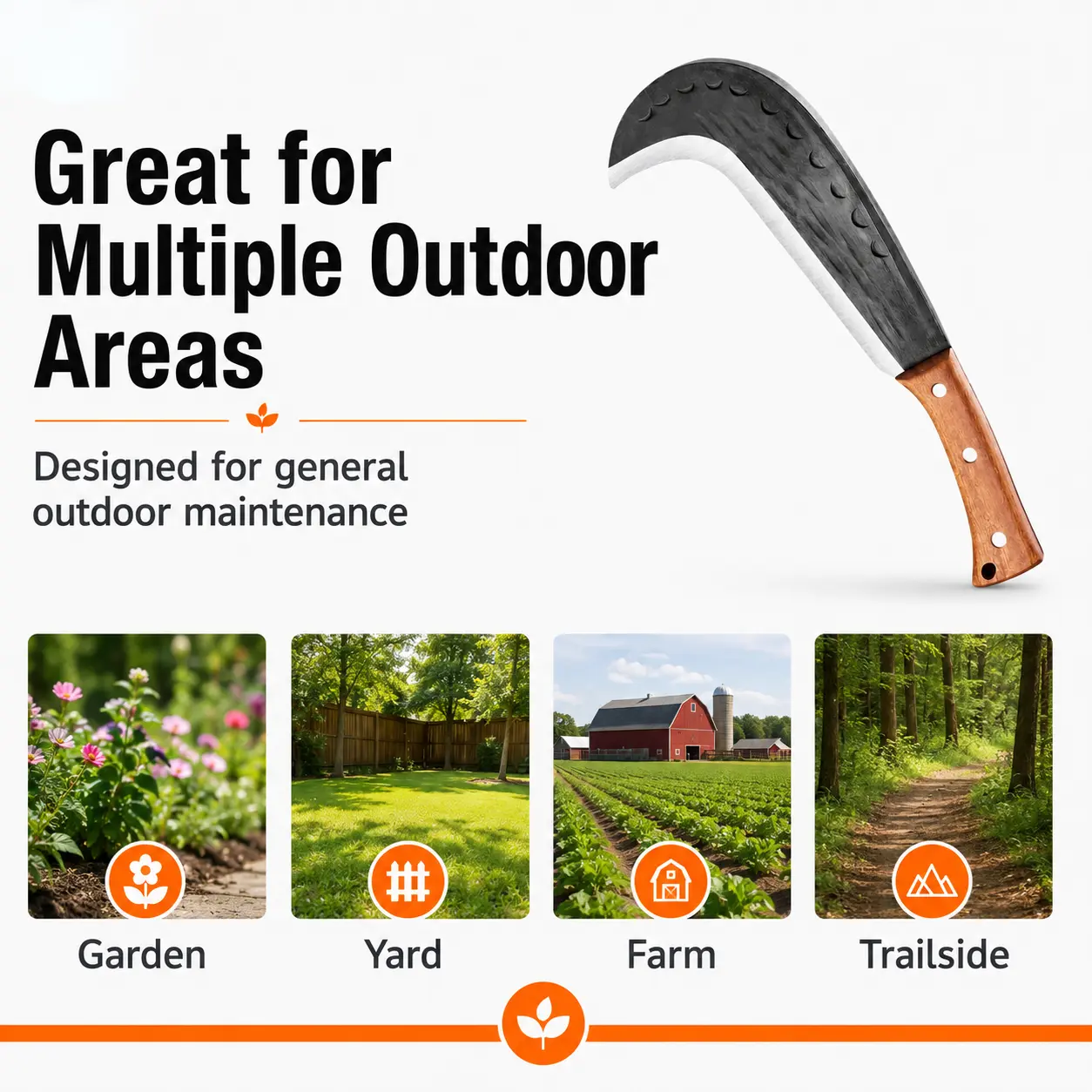 Heavy-Duty Garden Clearing Tool, Hand-Forged Manganese Steel Outdoor Yard Tool with Wooden Handle for Brush, Vines, Branches, Farm, Garden & Outdoor Maintenance-wk81